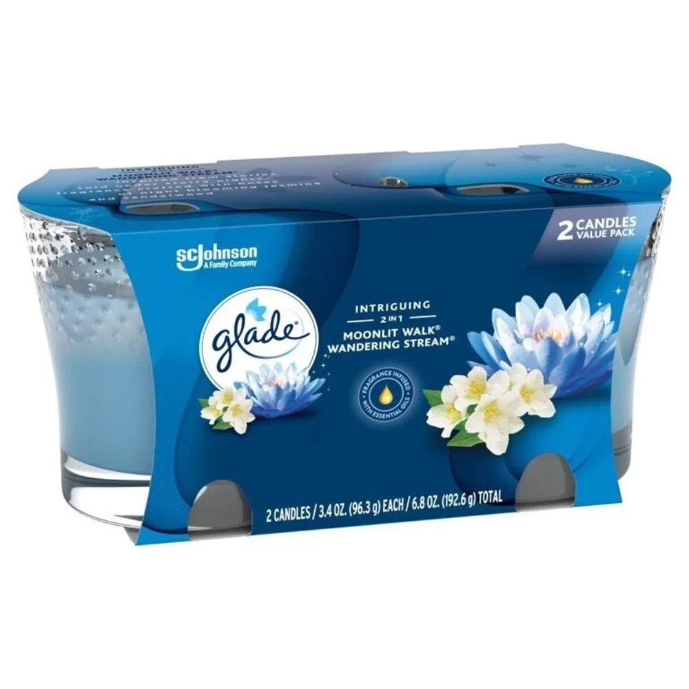 Glade Candle Jar, Air Freshener, 2in1, Moonlit Walk & Wandering Stream, 3.4 O...